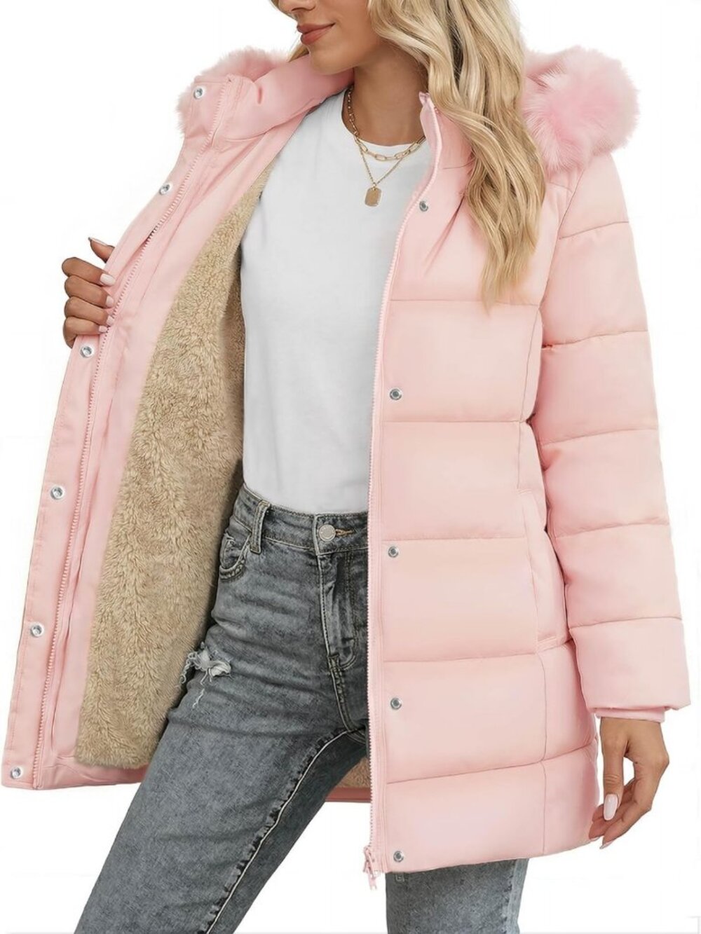 Cozy Women's Hooded Long Winter Puffer Coat, Fleece Lined Parka, Warm Outerwear